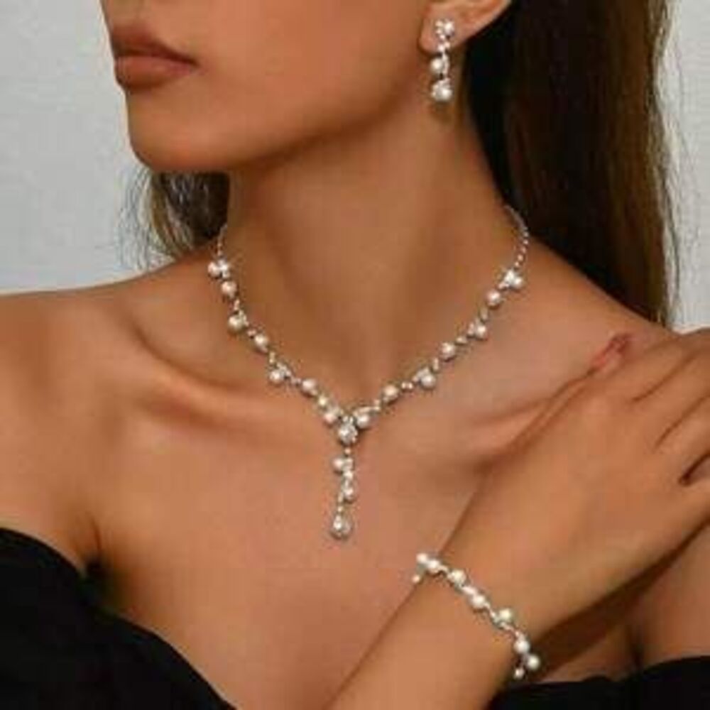 European And American Jewelry Set With Pearls, Banquet Dr Y2K Minimalist